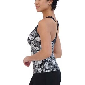 Women’s ZeroXposur Tankini Swim Crescent Top Built In Bra XL 14 Black Floral NEW